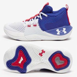 Under Armour KIDS Embiid One Basketball Shoes White Royal 3023529 107 Size 7Y